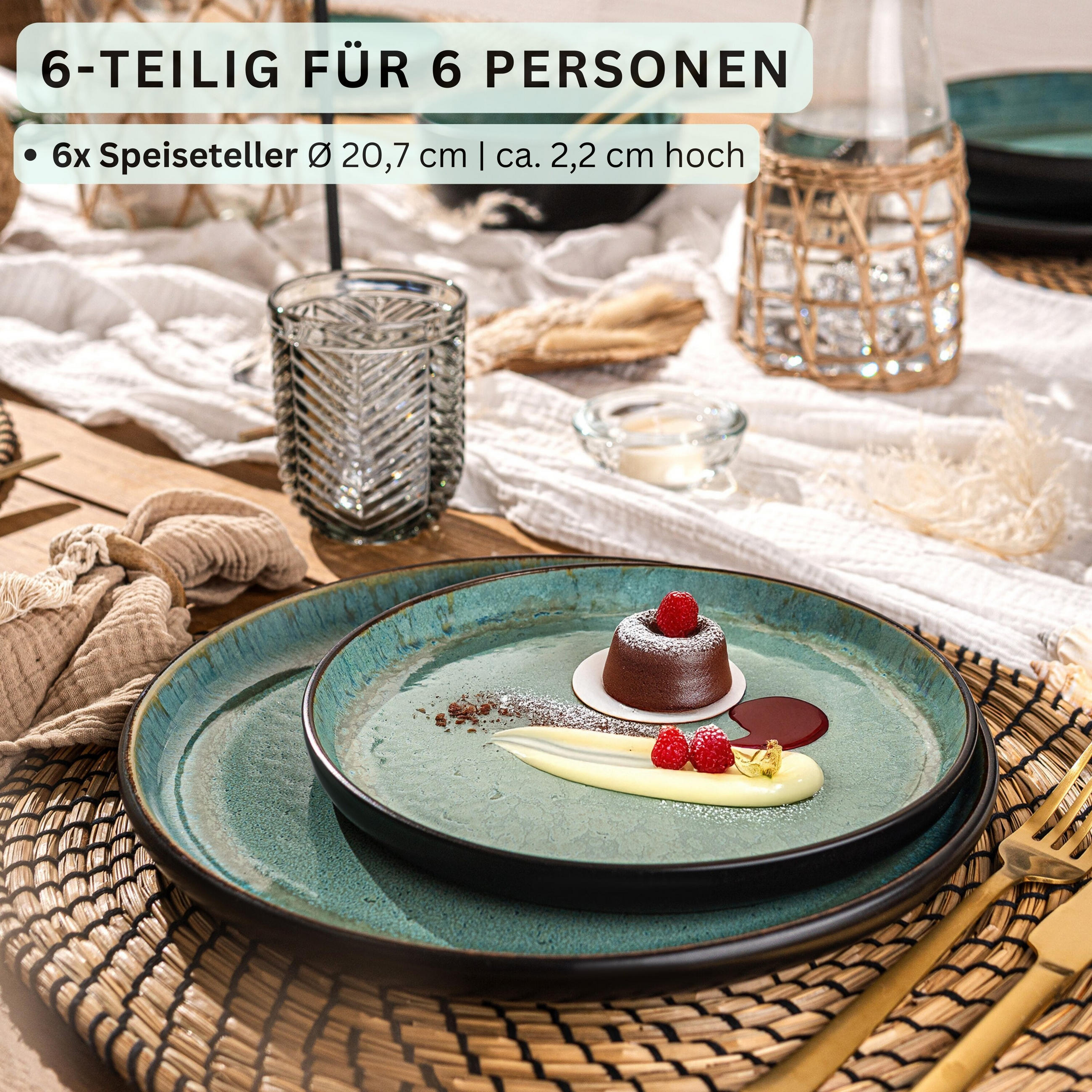 DESSERTTELLER SET FIJI - 6 teilig aus Steingut - Grün, Keramik (15.5cm) - Sänger