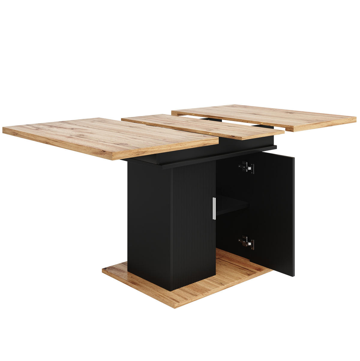 ESSTISCH 110-140x70x76 cm in Schwarz aus MDF mit flexiblem Stauraum ausziehbar - Schwarz, Holzwerkstoff (140/70/76cm) - Modfu