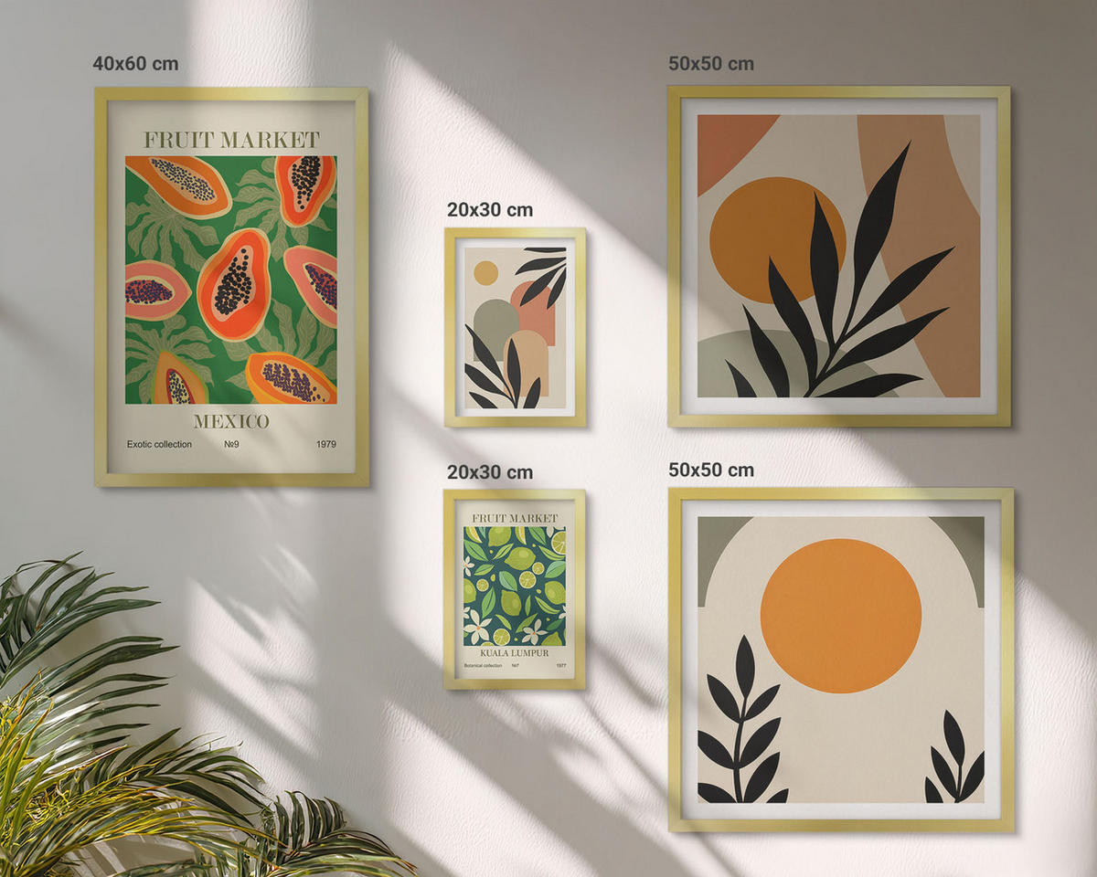 BILDER SET 5er Set - 50x50 cm & 20x30 cm & 40x60 cm Goldrahmen - Fruchtmuster der italienischen Kultur - Goldfarben, Kunststoff (40/60cm) - TULUP