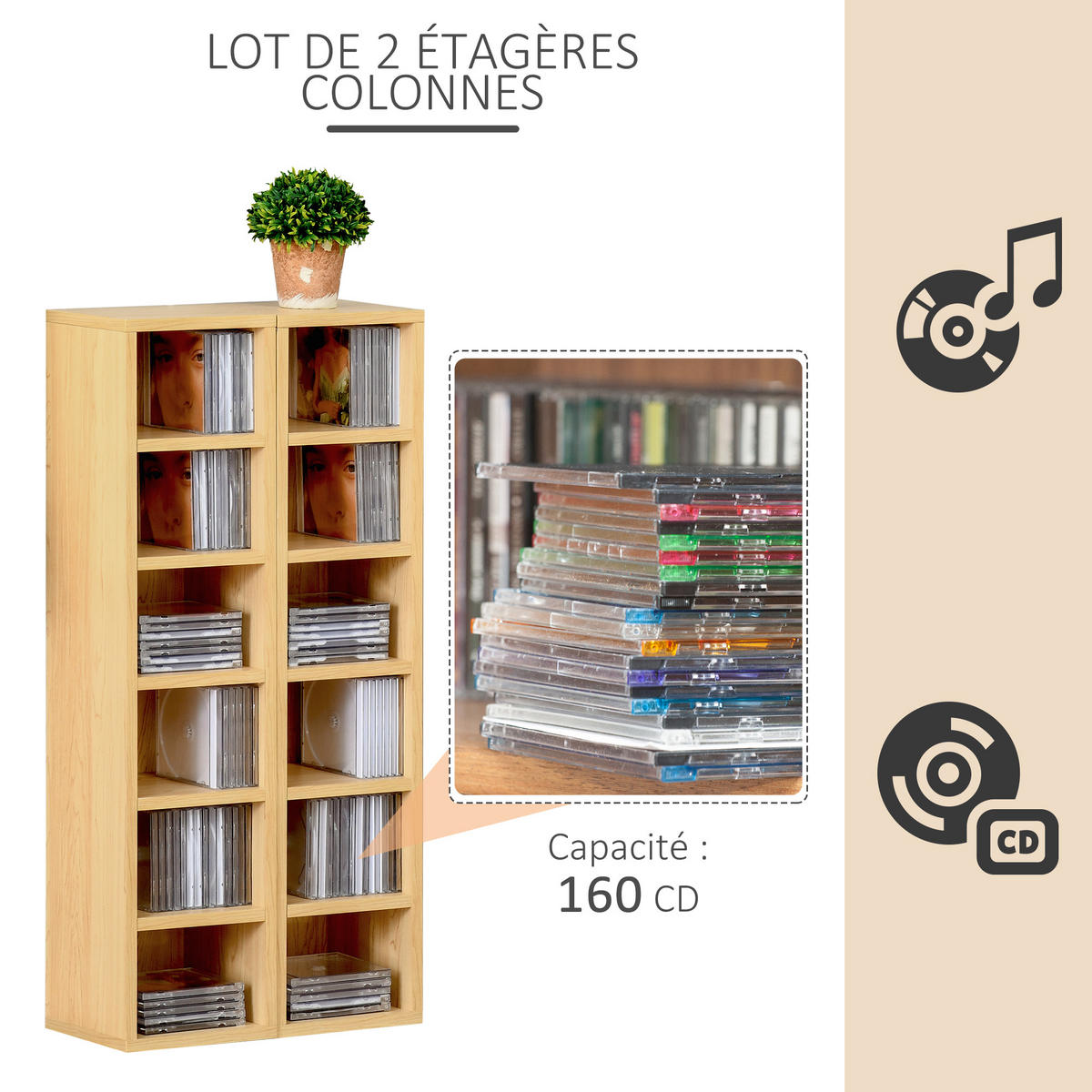 AKTENREGAL 2er-Set DE-14388 12 Fächer für 160 CDs Buche - Beige, Holzwerkstoff (19/88/21cm) - ComfortXL