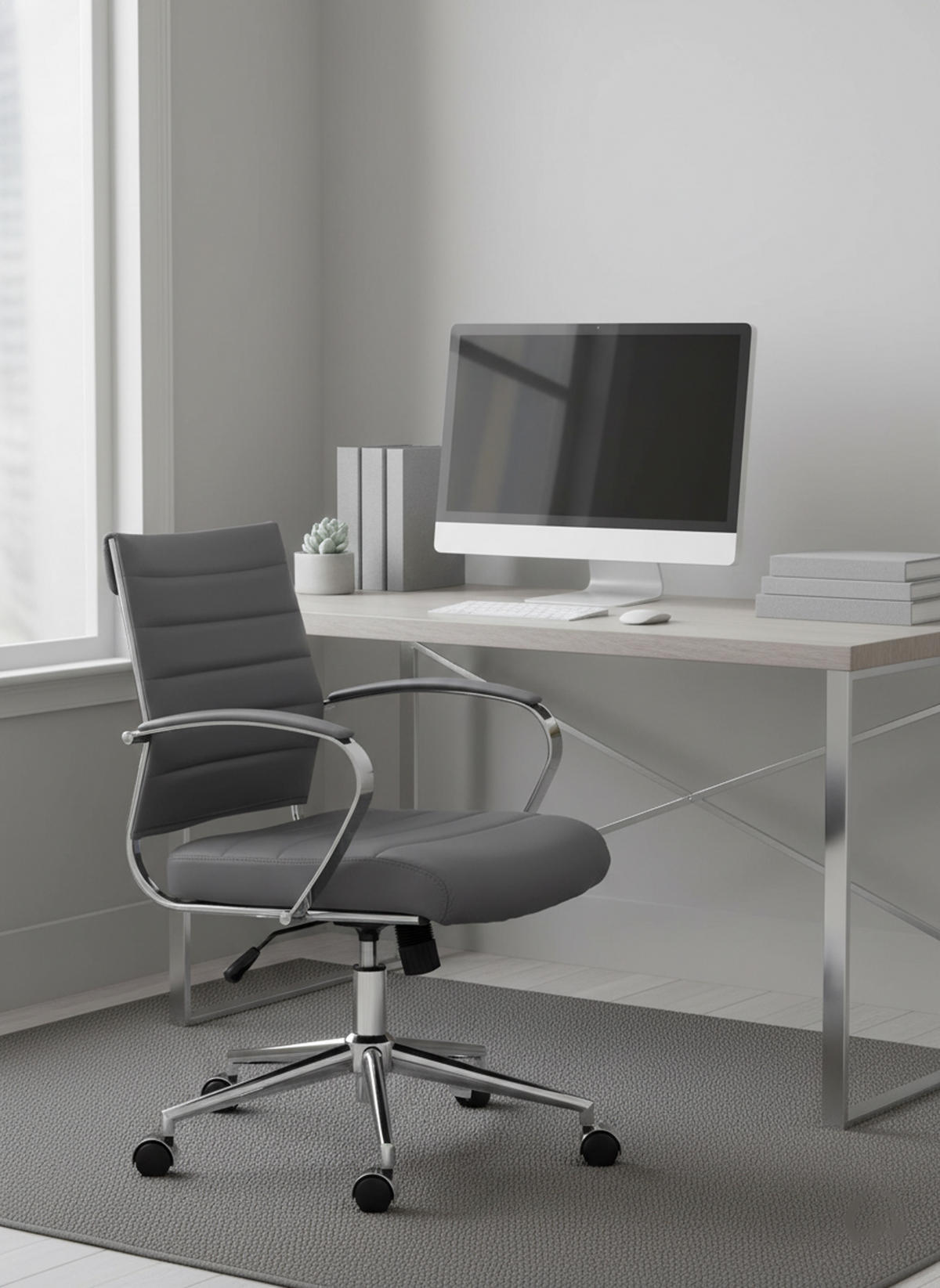 BÜROSTUHL Rynex Kunstleder grau - Chromfarben/Grau, Metall (57/100/62cm) - TPFLiving