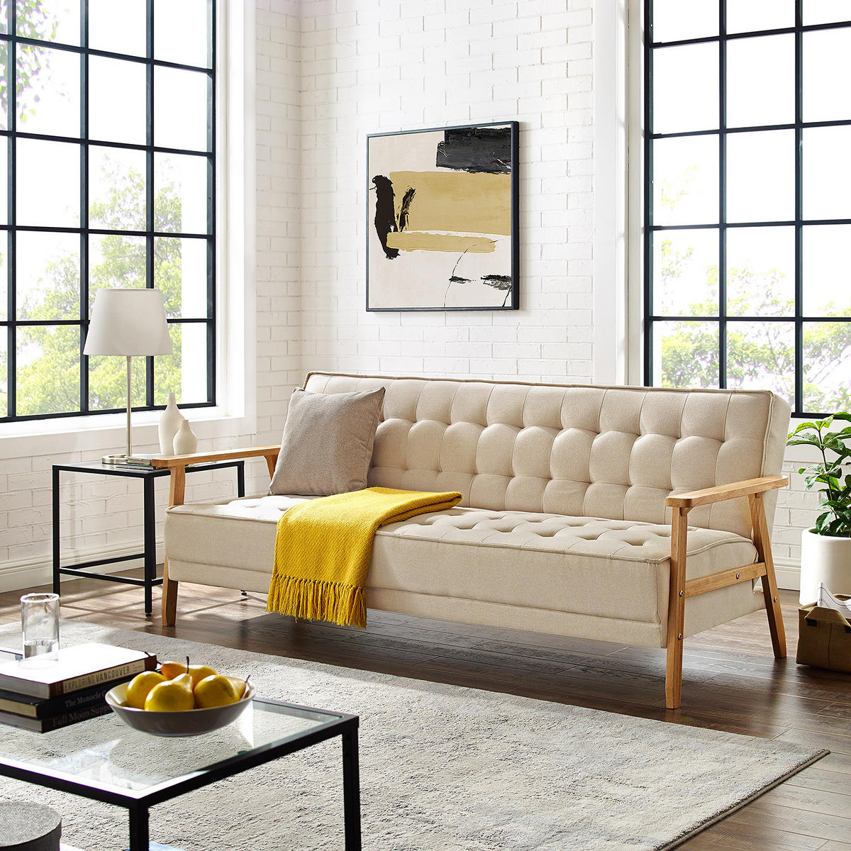 SCHLAFSOFA - Beige, Birkenholz/Textil (204/85/86cm) - home24