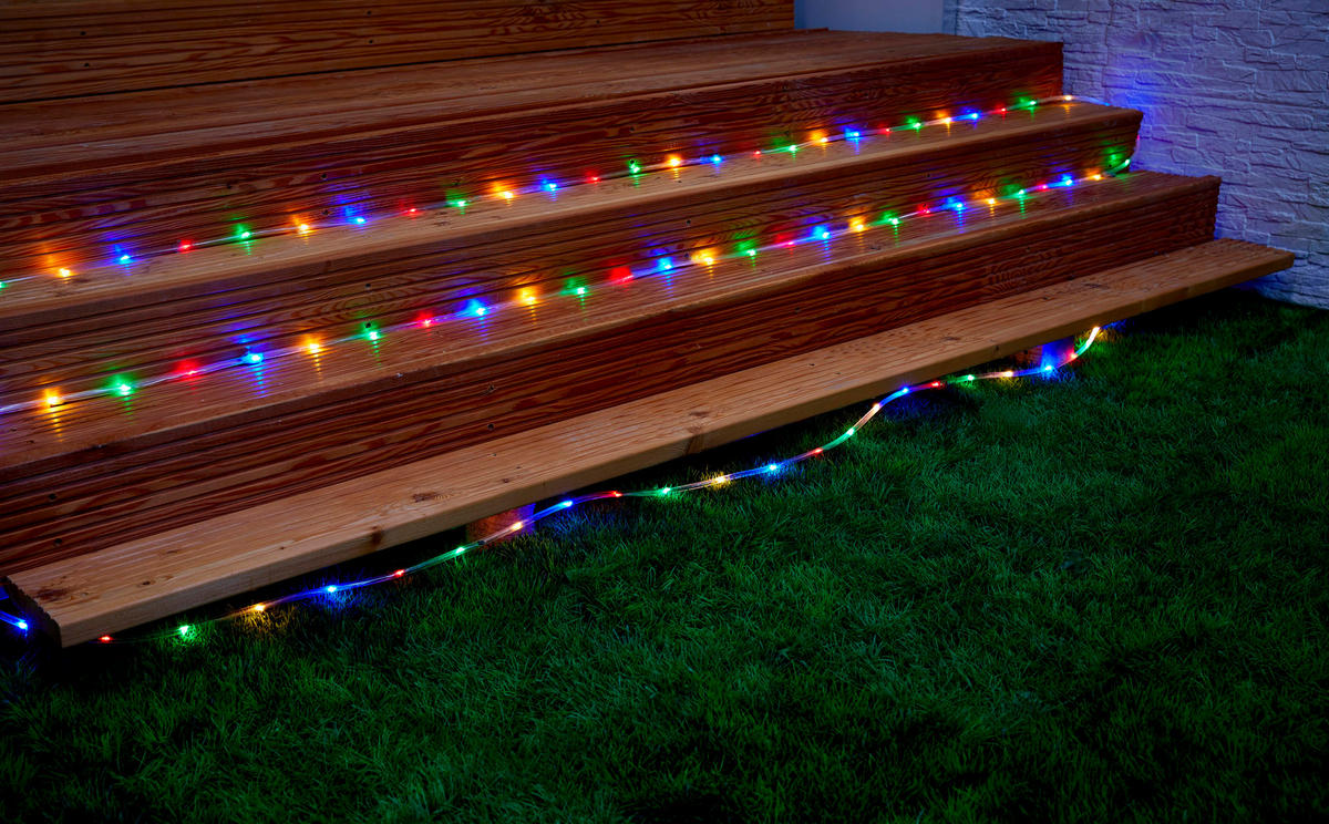 LED-LICHTERSCHLAUCH - Solar mit 100 bunten LEDs und Dämmerungsautomatik für Terrasse und Balkon, 7,5 m - Weiß, Kunststoff (2.2cm) - Northpoint