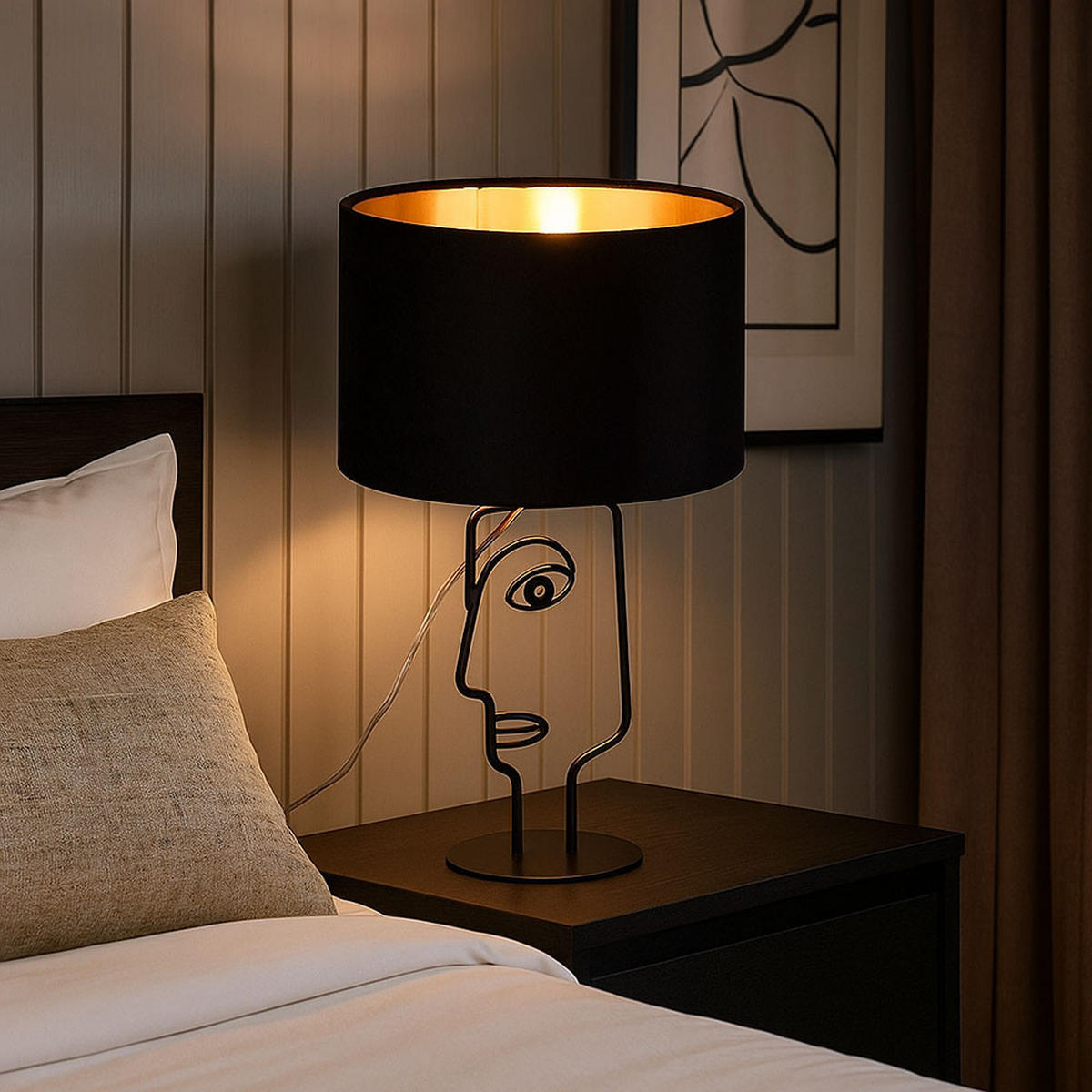 LED TISCHLEUCHTE Metall Schwarz Gesicht-Design - Schwarz, Metall (24/24/42cm)