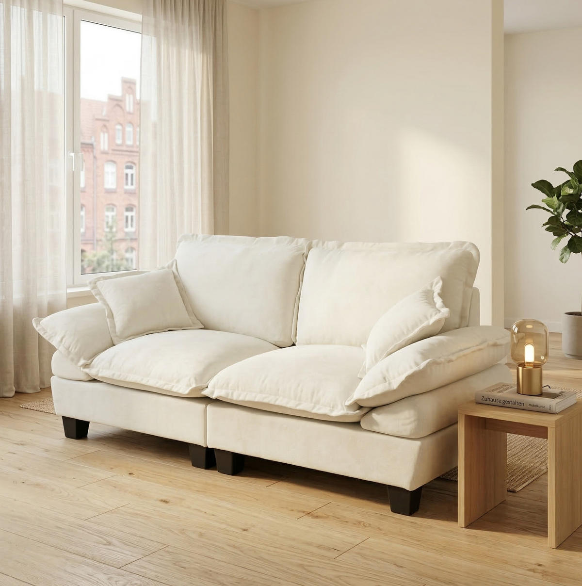 SOFA 2-Sitzer 194 x 82 x 90 cm Chenille Beige - Beige, Holzwerkstoff (82/90/194cm) - Meubliv
