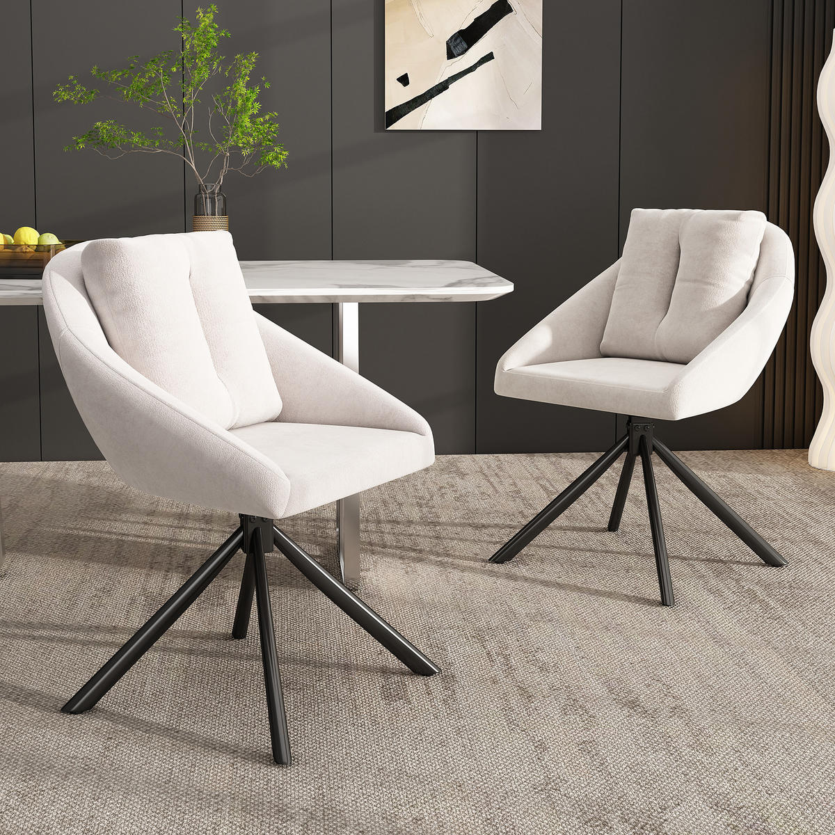 ESSZIMMERSTUHL 6 Stück Drehbar Samt Beige Grau, Ergonomisch - Beige, Textil (65/79/59cm) - FLIEKS