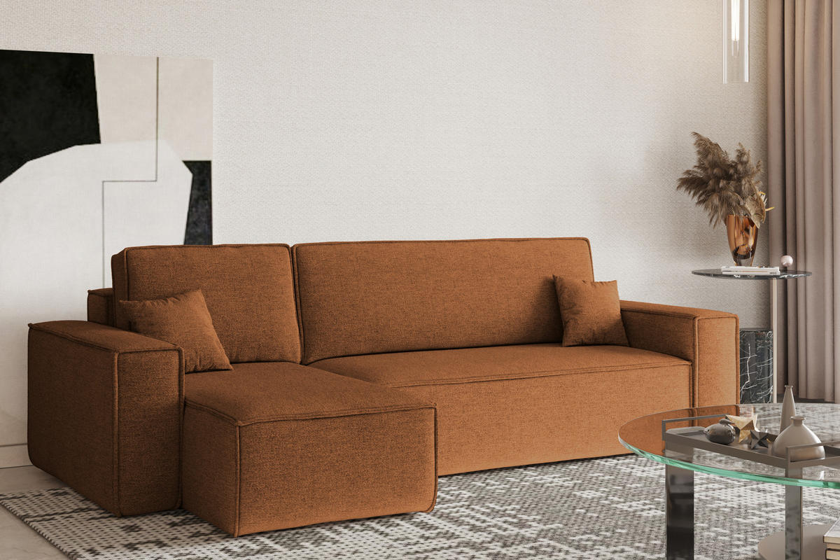 ECKSOFA, Best L-Form, Stoff Neve, Kupfer, Links - Orange, Holz (142/244cm) - Kaiser Möbel