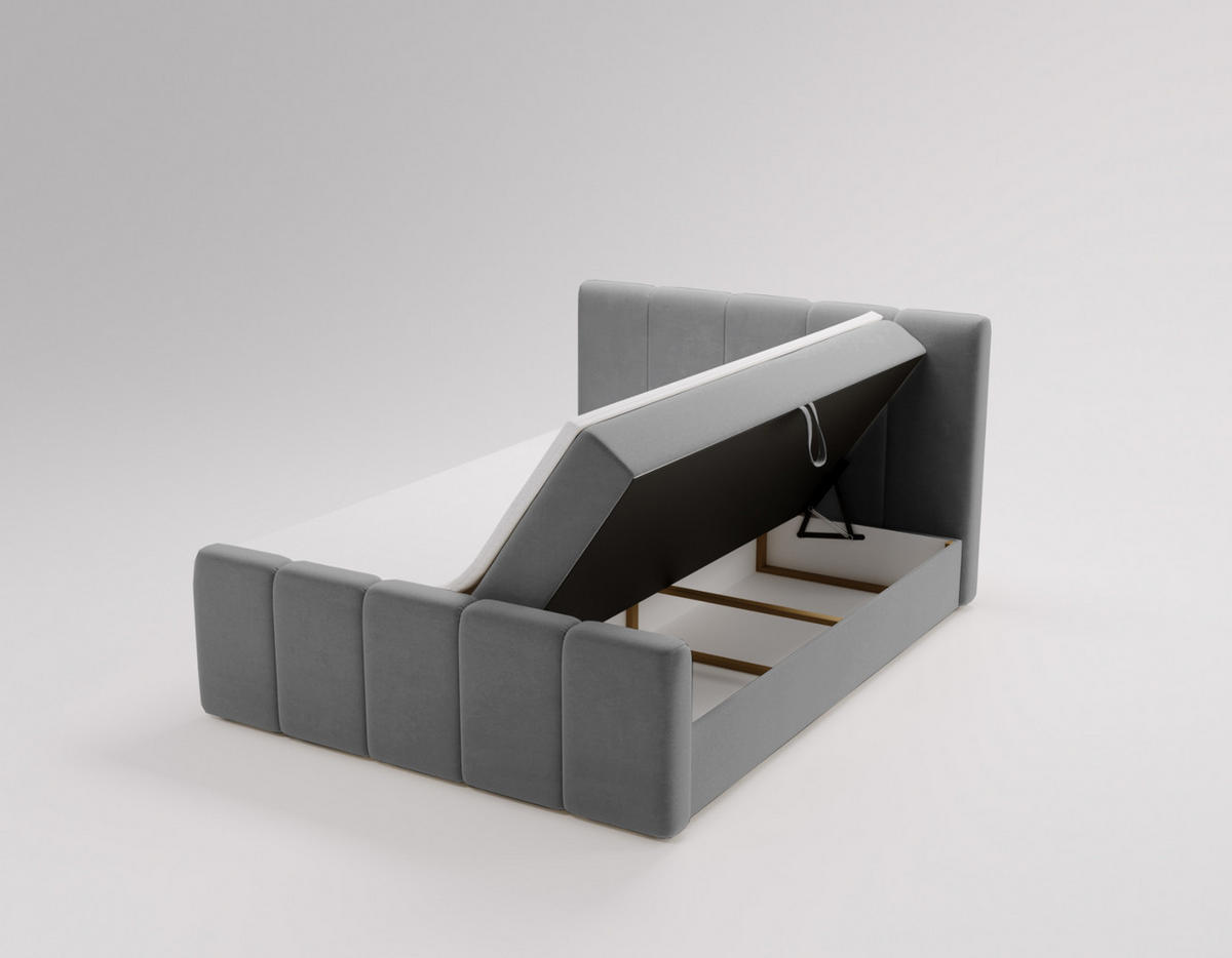 BOXBETT Berg Mit Matratze, Stoff Komodo Grau 120x200 cm - Grau, Holz (120/200cm) - Kaiser Möbel