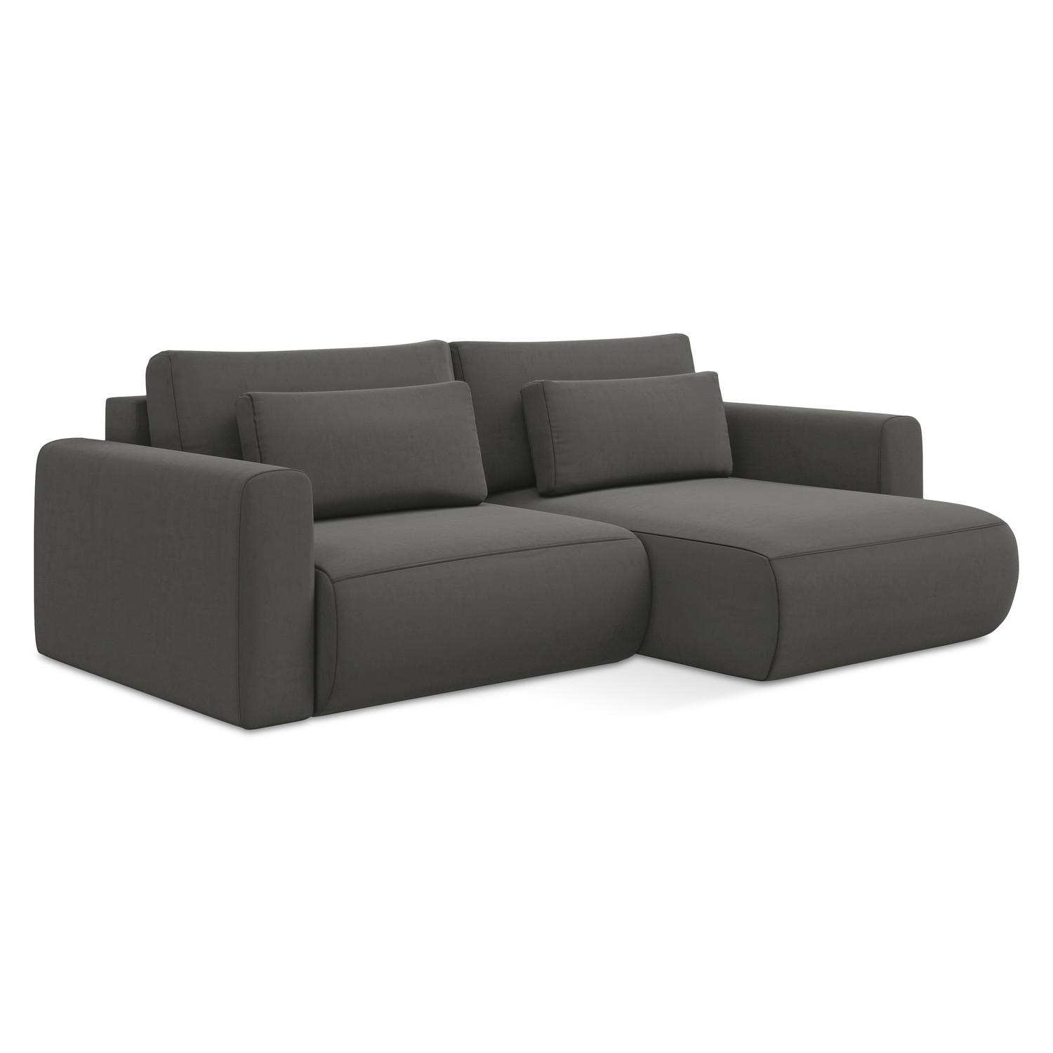 ECKSOFA mit Schlaffunktion Samt Stoff Grau - Dunkelgrau/Schwarz, Kunststoff/Textil (240/149cm) - LaMiaSofa