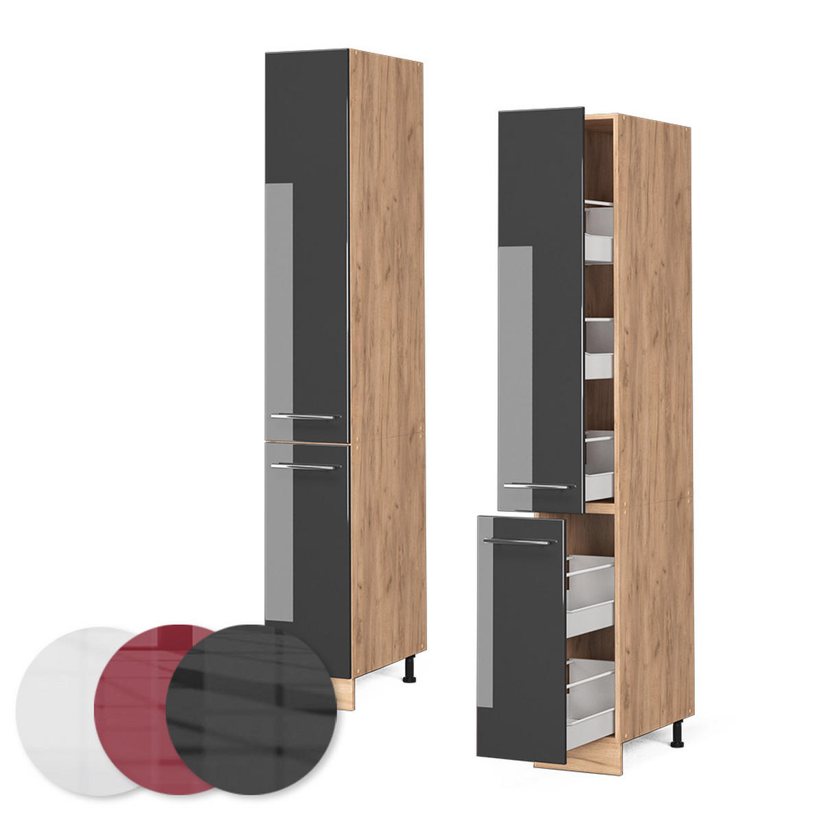 APOTHEKERSCHRANK Fame-Line Anthrazit Hochglanz 30 cm - Honigeiche/Schwarz Hochglanz, Holzwerkstoff (30/206.8/58cm) - Vicco
