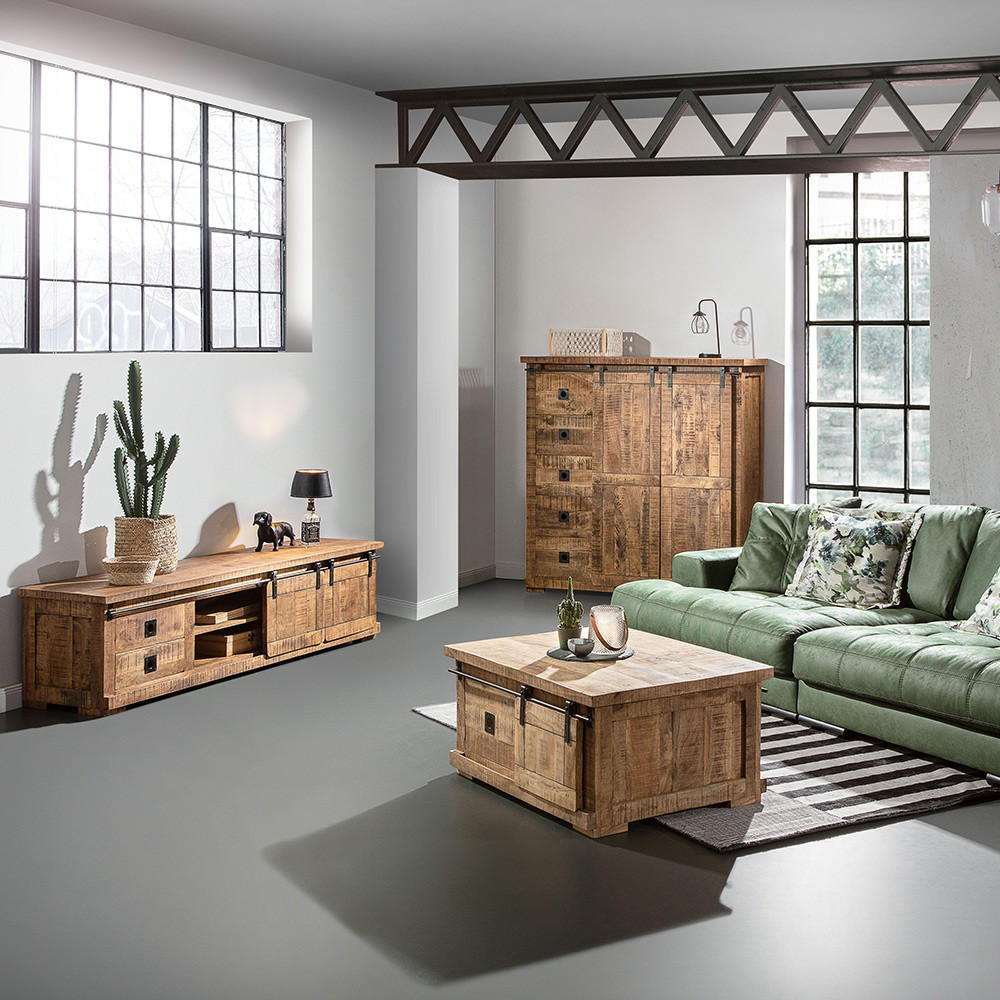 WOHNZIMMER-SET 3-TLG. Karlstad-123 - Braun, Holz (445/145/70cm) - Lomado