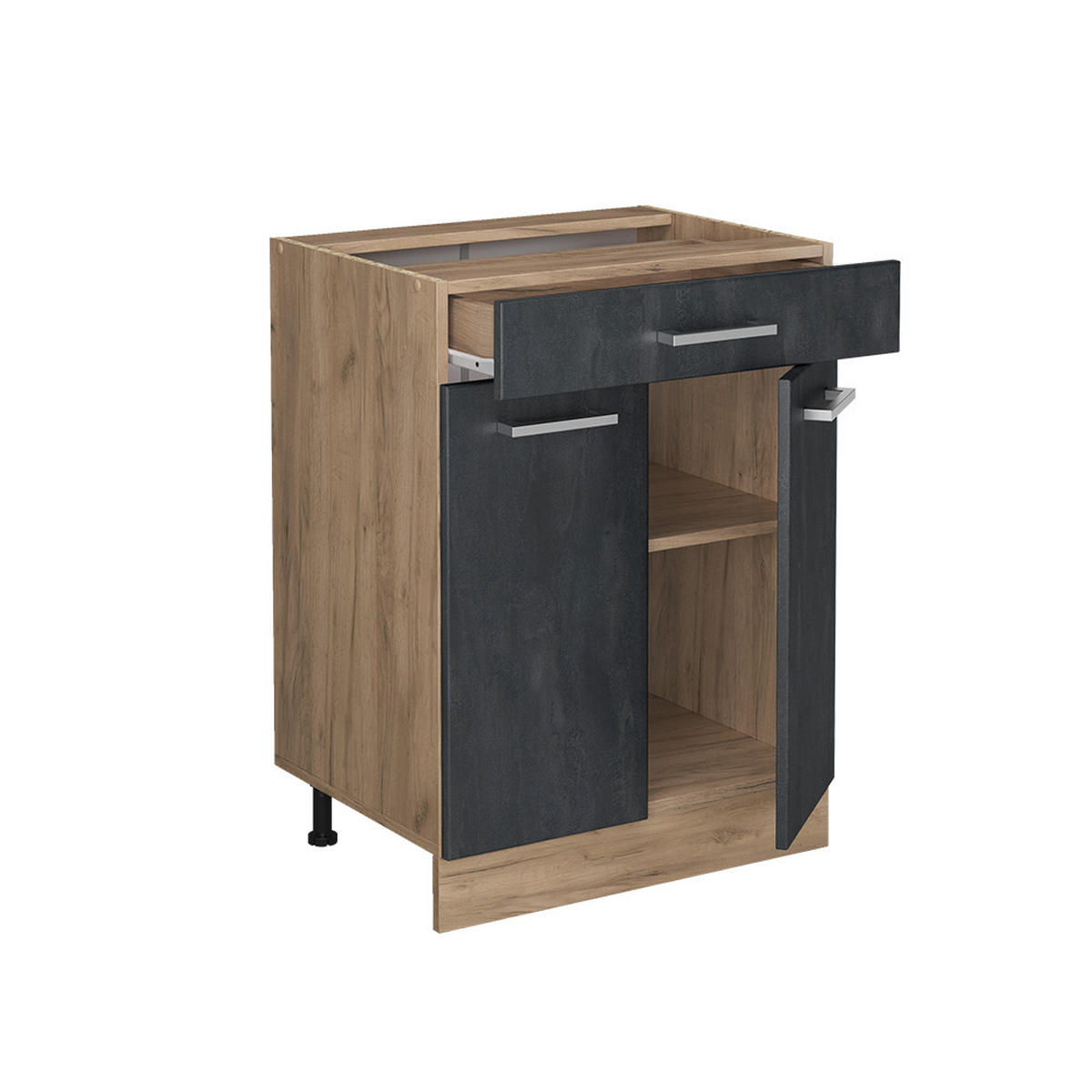 KÜCHENUNTERSCHRANK R-Line Schwarz Beton 60 cm AP Eiche - Eiche Wotan/Schwarz, Holzwerkstoff (60/81.6/60cm) - Vicco