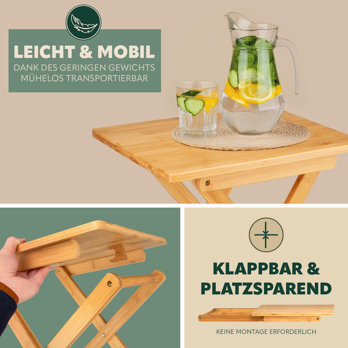 BEISTELLTISCH, Bambus - Hellbraun, Metall (40/31/50cm) - bremermann