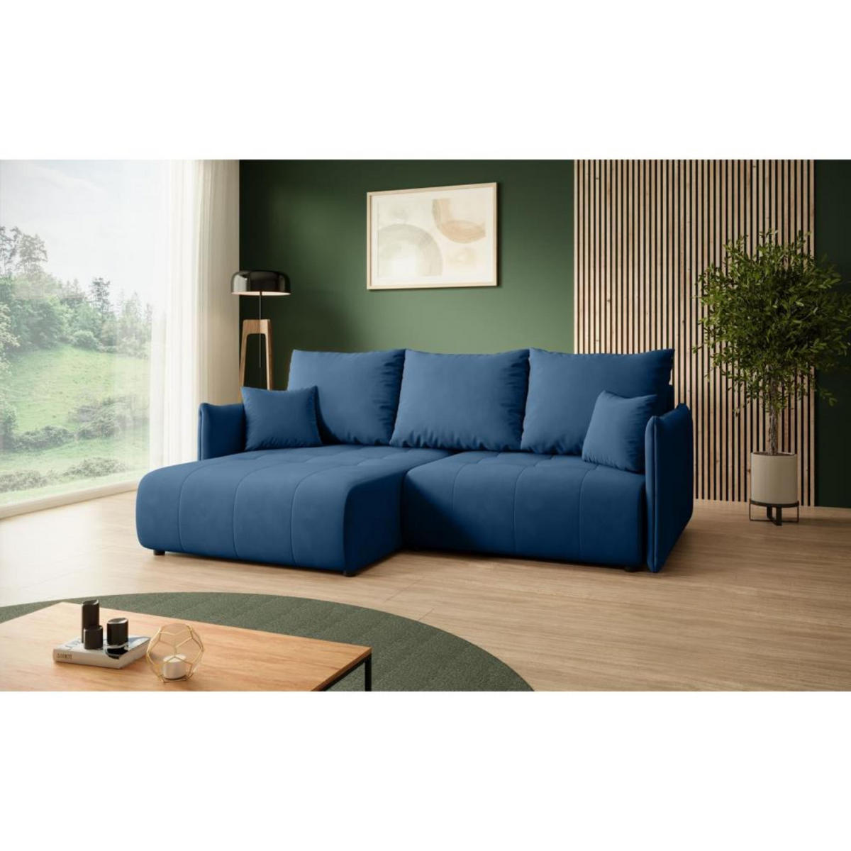 ECKSCHLAFSOFA Henry Mini blau links - Blau/Schwarz, Kunststoff/Textil (221/153cm) - Beautysofa
