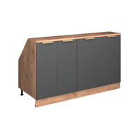 KUHINJSKI ORMAR ZA KOSINE KROVA R-Line Antracit-Zlatna 140 cm Set od 2 korpusa ormara, dubina 60 cm - hrast medunac/antracit, drvni materijal (140/83.8/60cm) - Vicco