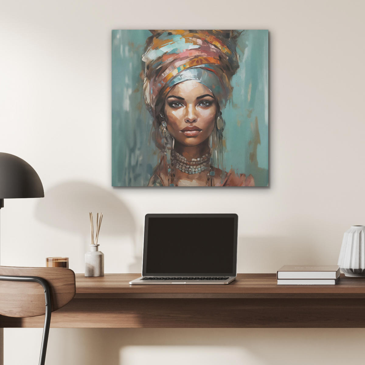 AKUSTIKBILD Frau - Kunst - Schmuck - Porträt Wandbilder 60x60 cm - Blaugrau, Kunststoff (60/60/0.9cm) - MuchoWow