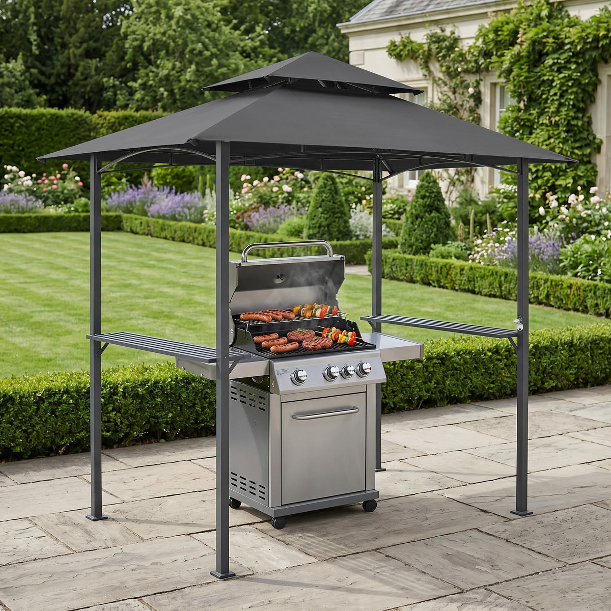 PAVILLON Parga - Dunkelgrau, Kunststoff/Metall (241/250/151cm) - [en.casa]