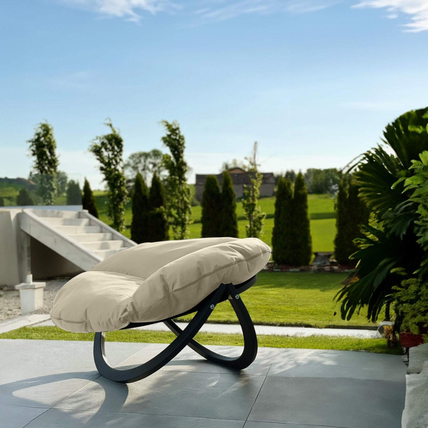 Thumbnail - Konsimo® Gartensessel, Creme, Anthrazit, Holz, Textil, 119x65x100 cm, Loungemöbel, Loungesessel