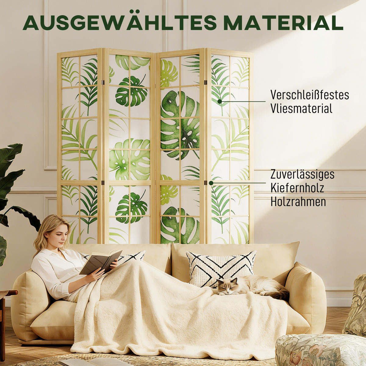 PARAVENT 4 TLG. faltbar aus Kiefernholz 160/170 cm - Multicolor, Holz (1.8/170/160cm) - HOMCOM