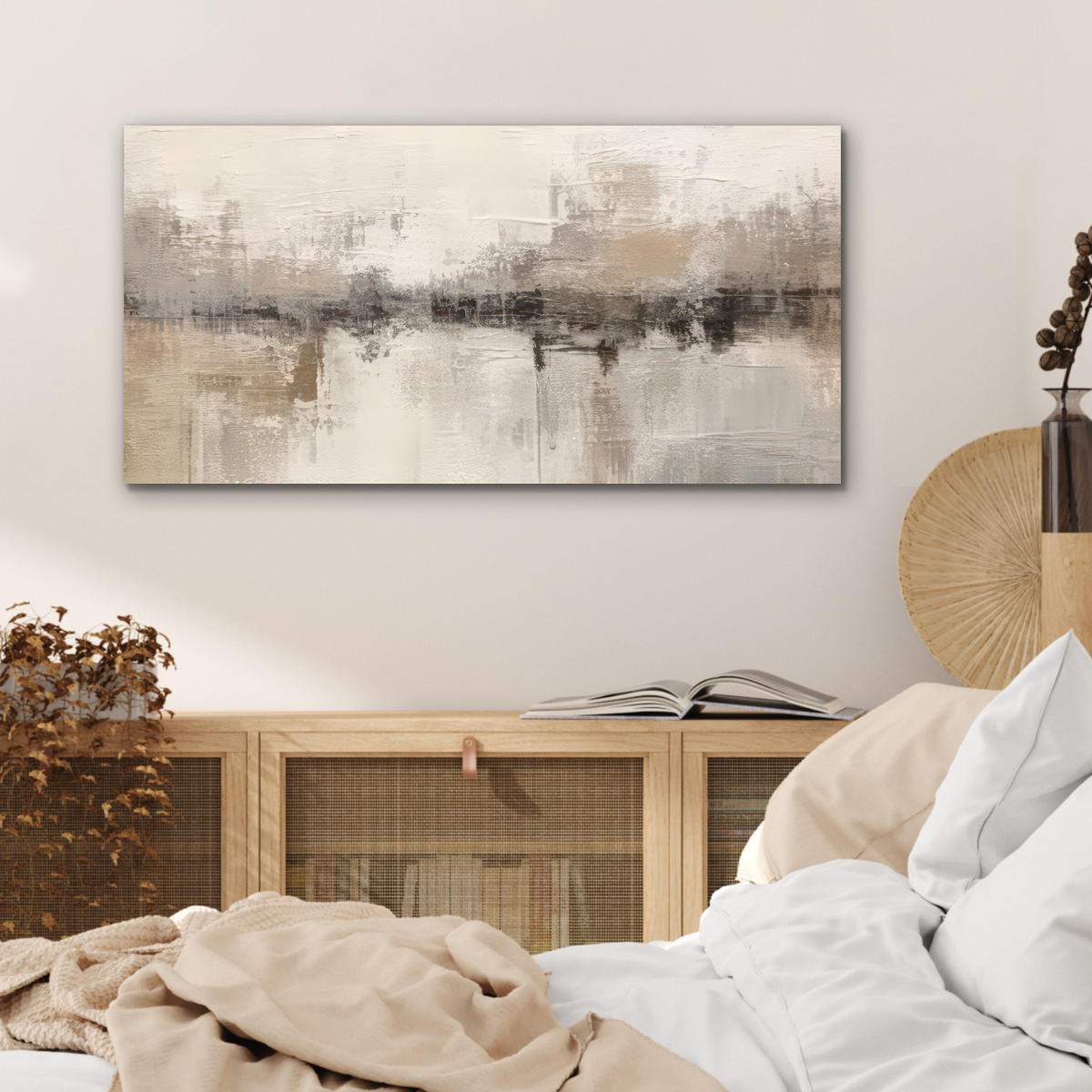 KOVOVÝ OBRAZ Moderné umenie - Abstraktné - Béžové 80x40 cm - béžová, kov (80/40cm) - MuchoWow
