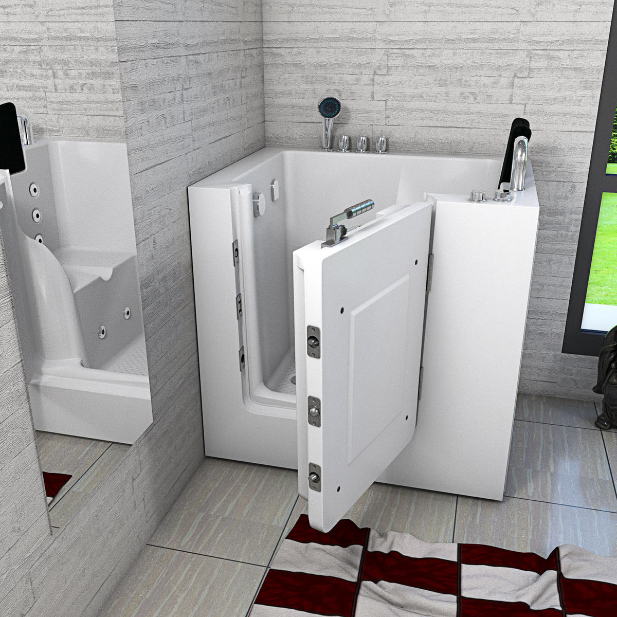 SITZWANNE Whirlpool mit Tür S02WP-TH-A-R - Weiß, Glas/Kunststoff (100/113/78cm) - AcquaVapore by Sandra Jentho