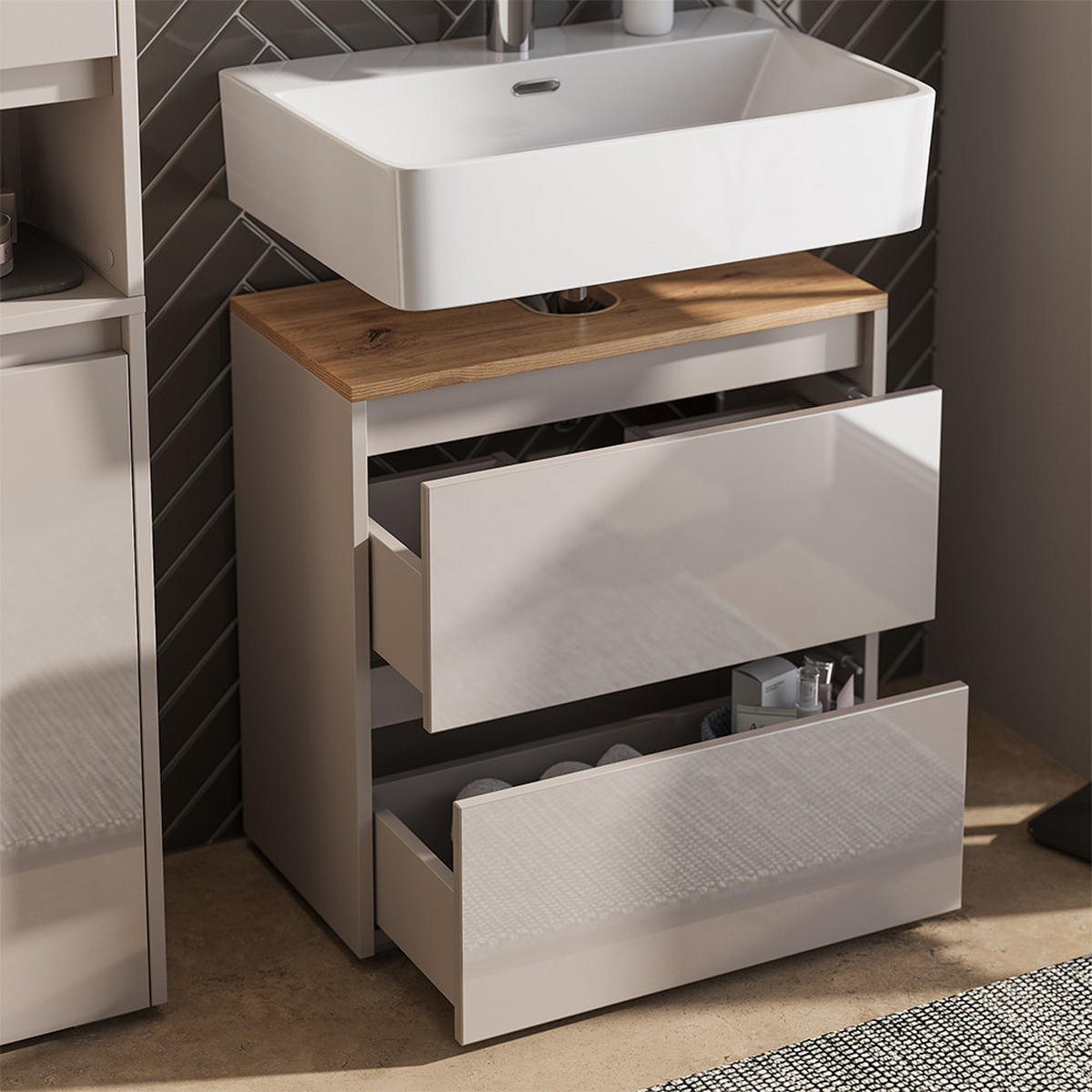 KOUPELNOVÝ NÁBYTEK Majest Kašmír/Řemeselné - kašmírová/světle šedá, kompozitní dřevo (60.1/62/30.1cm) - Vicco