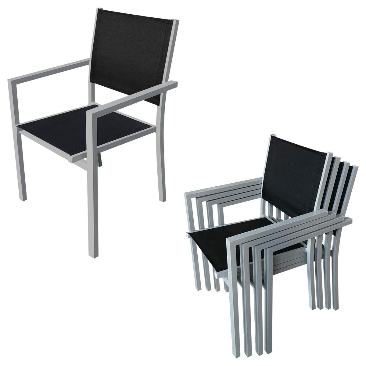 GARTENMÖBEL Capri Schwarz und Grau 8 Plätze - Schwarz, Metall - Happy Garden