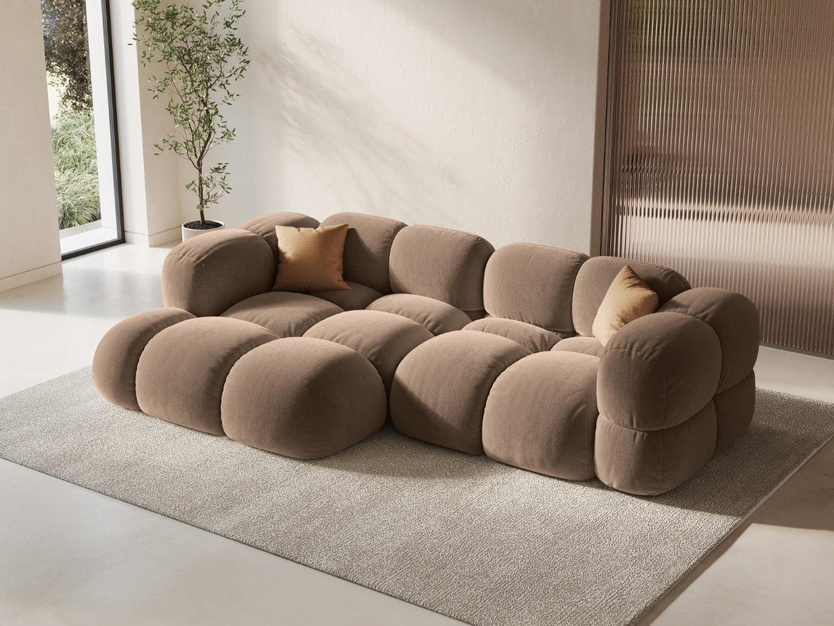 ECKSOFA links Loretto aus Samt dunkelbeige 3 Sitzplätze - Mokka, Textil (147/250cm) - Cosmopolitan Design