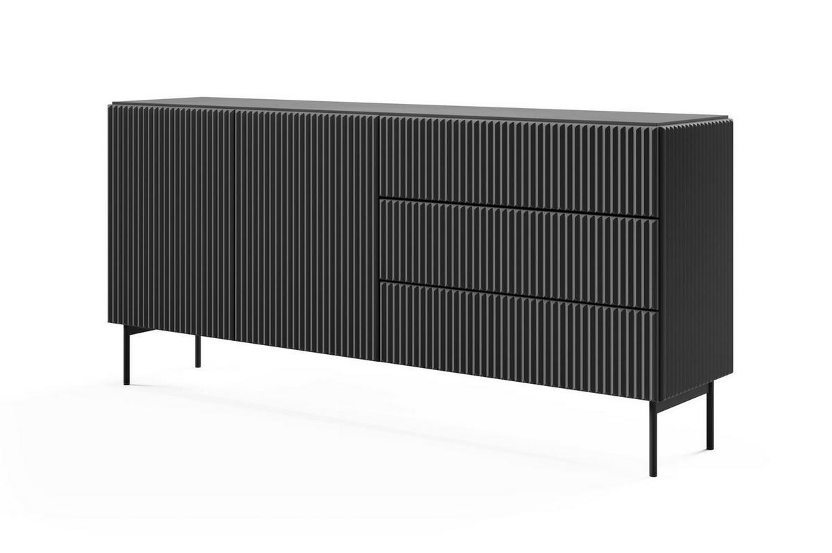 SIDEBOARD Tutti Schwarz, zweitürige mit Schubladen - Schwarz, Holzwerkstoff/Metall (177/81/40cm) - Bettso