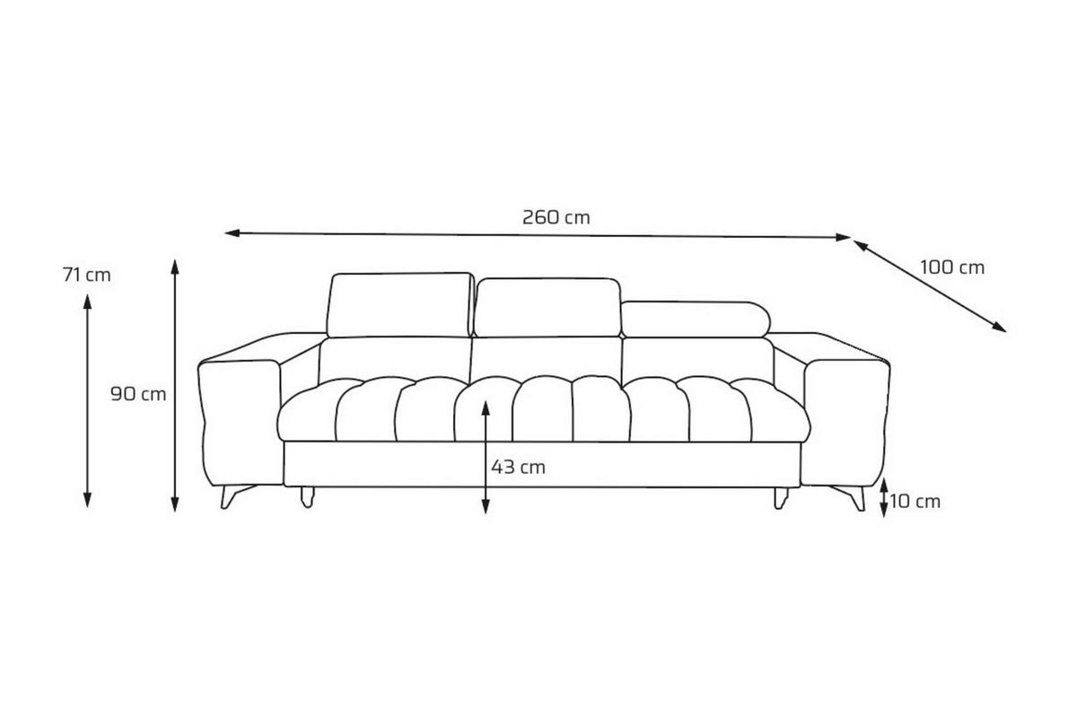 3-SITZER Sofa PUDDING mit Schlaffunktion 127x190 Velours Dunkelbraun - Dunkelbraun/Schwarz, Holz/Textil (260/90/100cm) - Muffo
