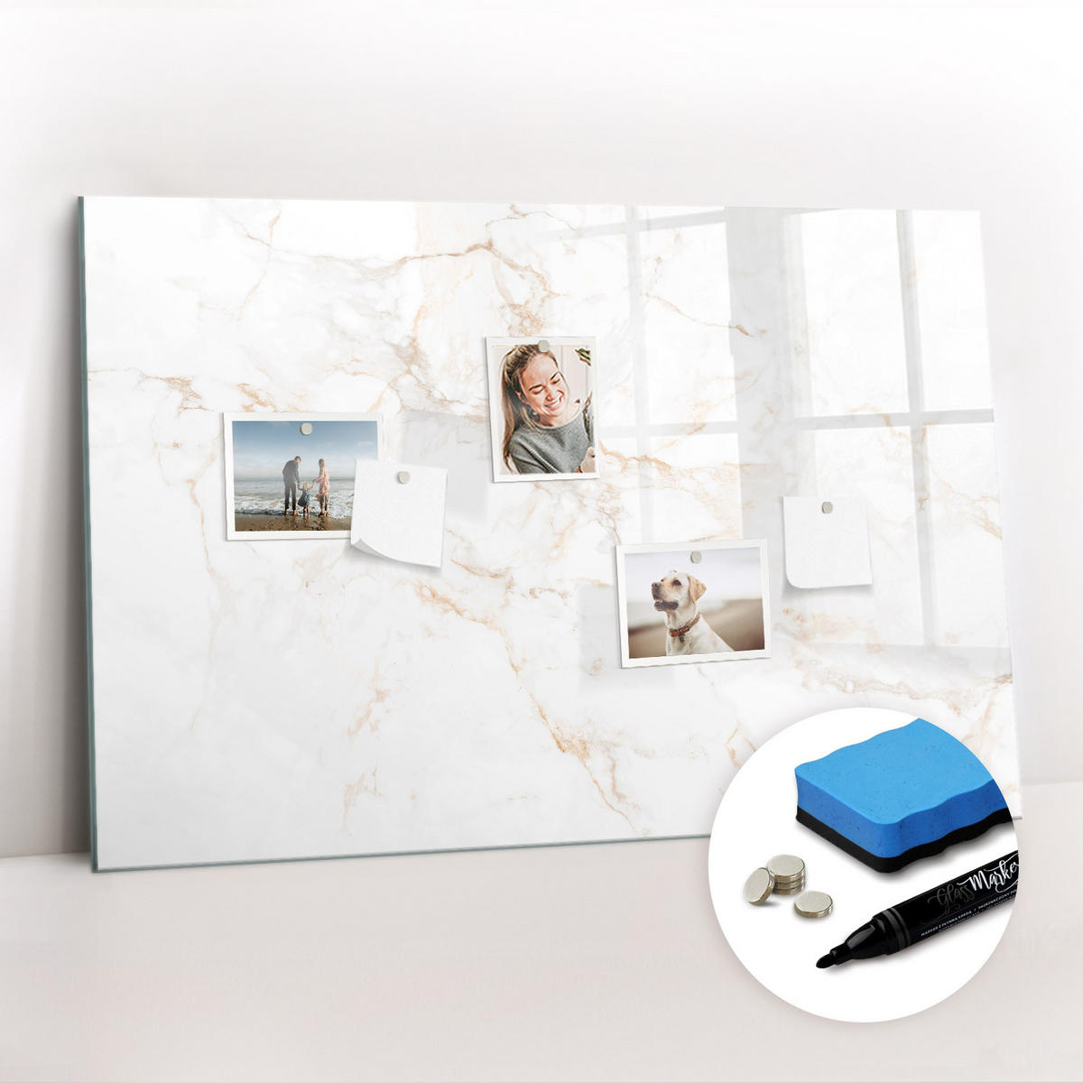 MAGNETTAFEL 90x60 Edler Marmor - Weiß, Glas (90/60/0.4cm) - TULUP