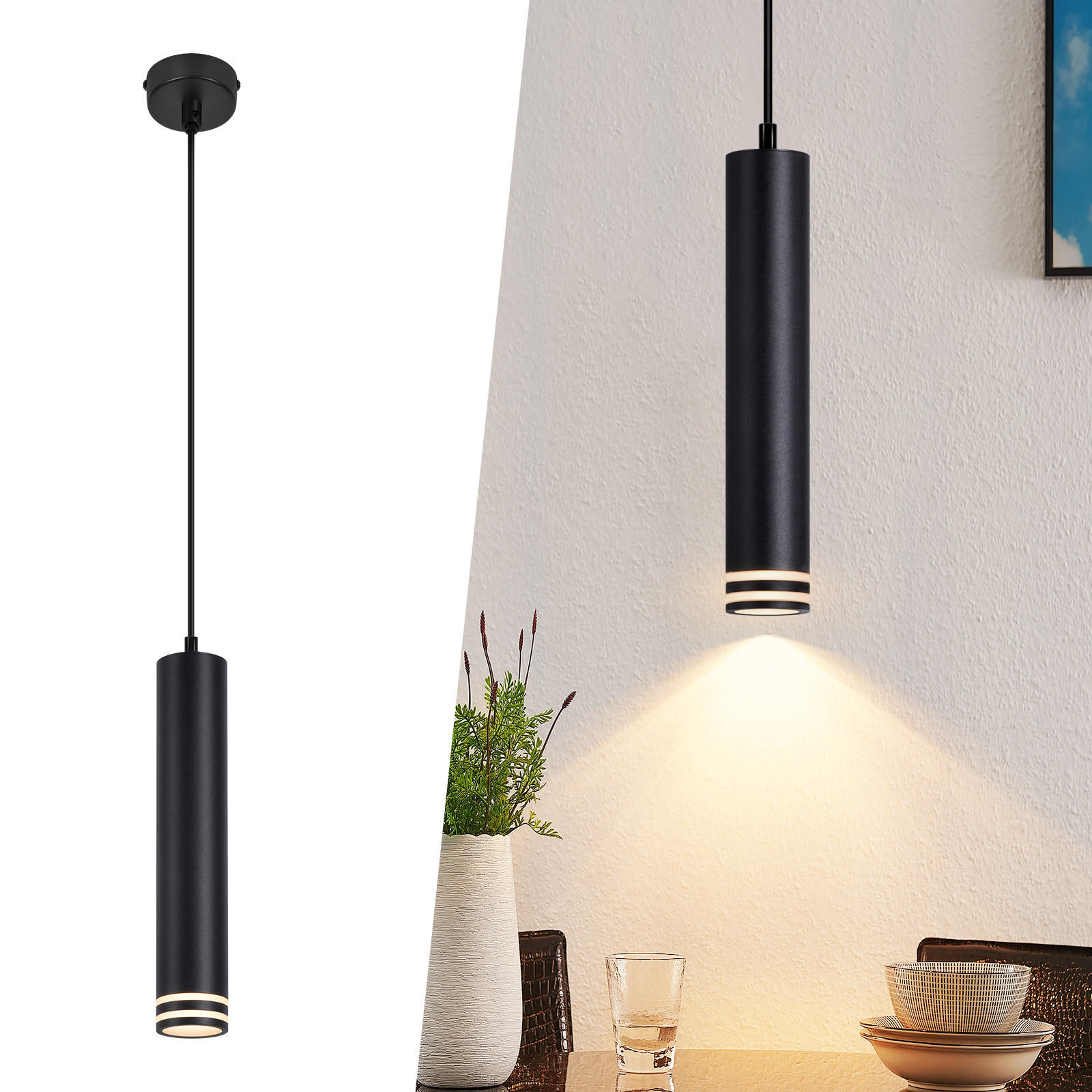 PENDELLEUCHTE Darien 155/30/6 cm - Schwarz, Metall (155/30/6cm) - ZMH