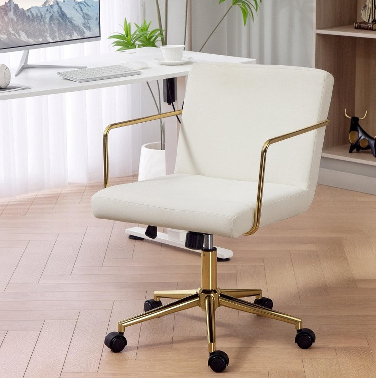 BÜROSTUHL höhenverstellbar 57 x 64 x 80-90 cm Polyester Cream White - Weiß, Kunststoff (57/90/64cm) - Meubliv