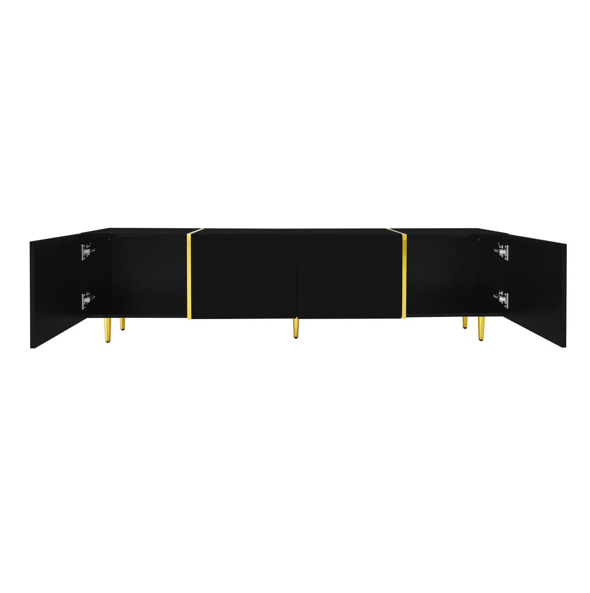 TV-LOWBOARD aus MDF 170x35x46 cm Schwarz Hochglanz mit 4 Türen, Goldakzenten und Soft-Close - Schwarz, Holzwerkstoff (170/46/35cm) - IVMEU