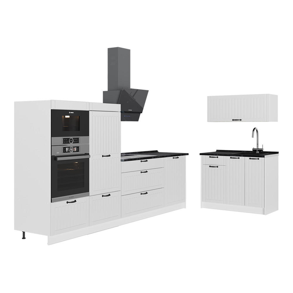 KÜCHENZEILE Fame-Line, Weiß Landhaus/Weiß, 380 cm ohne Arbeitsplatte - Weiß, Holzwerkstoff (380/153.6/51.6cm) - Vicco