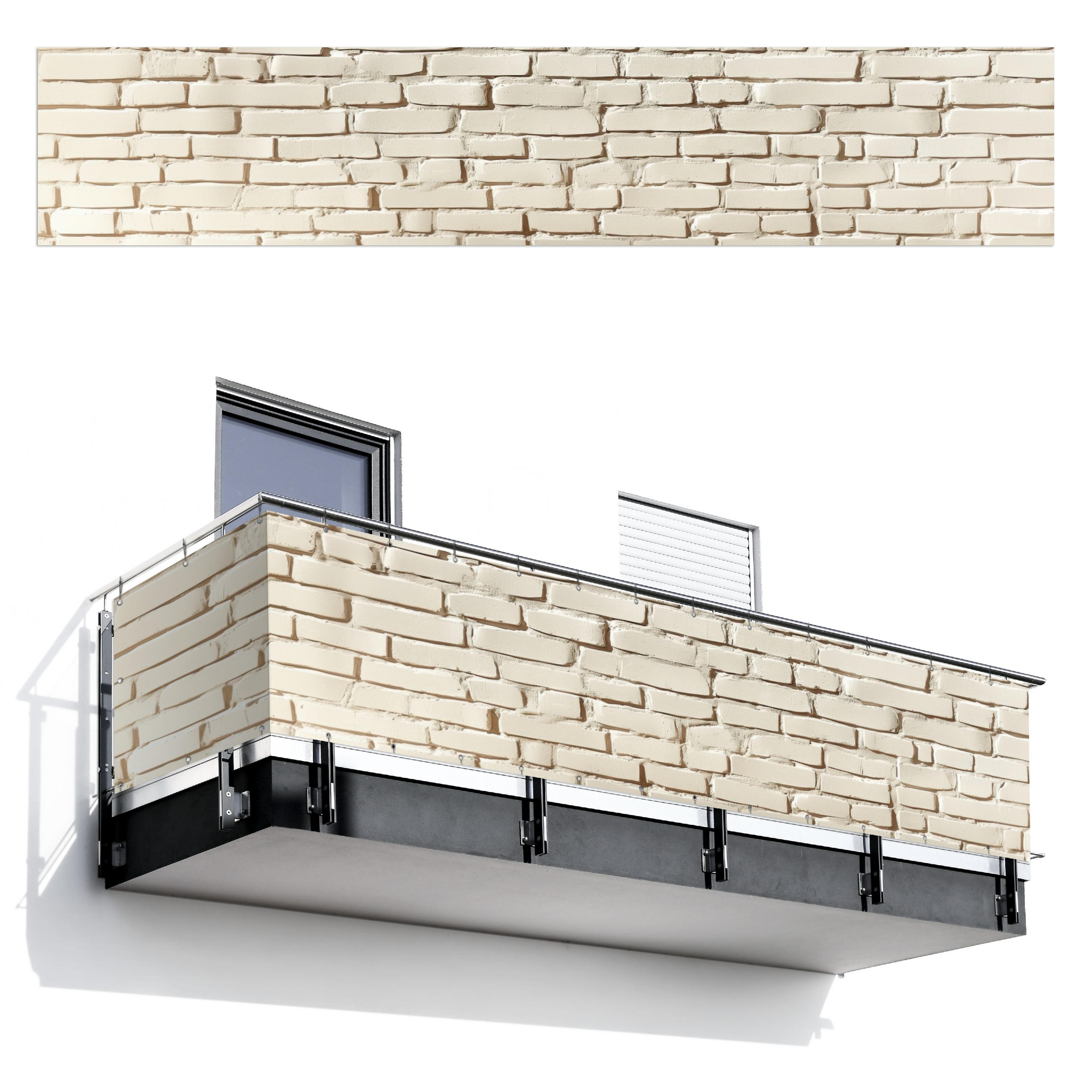 BALKON-SICHTSCHUTZ Ziegel - Wand - Licht - Weiß - Creme, Kunststoff (500/95cm) - MuchoWow