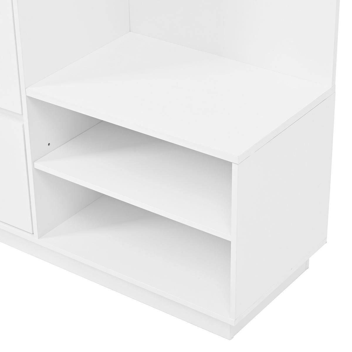 GARDEROBE Flurgarderobe Spiegel Sitzbank Schuhschrank mit Haken Schubladen - Weiß, Glas/Holzwerkstoff (90/190/34.5cm) - EVRYAE