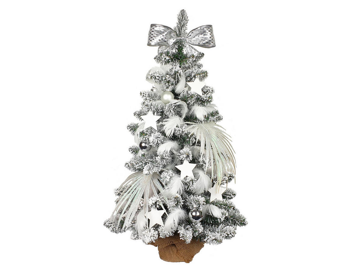 LAALU WEIHNACHTSBAUM geschmückt künstlich POLARWEISS 60 cm mit LED-BELEUCHTUNG IM TOPF - Silberfarben/Weiß, Kunststoff (60cm) - LAALU