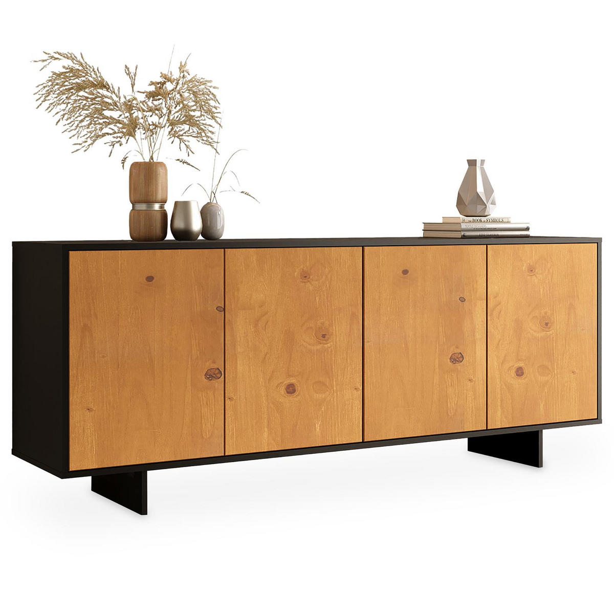 SIDEBOARD ARTO schwarz/Eiche - Eichefarben/Schwarz, Holz (180/71/41cm) - IDIMEX