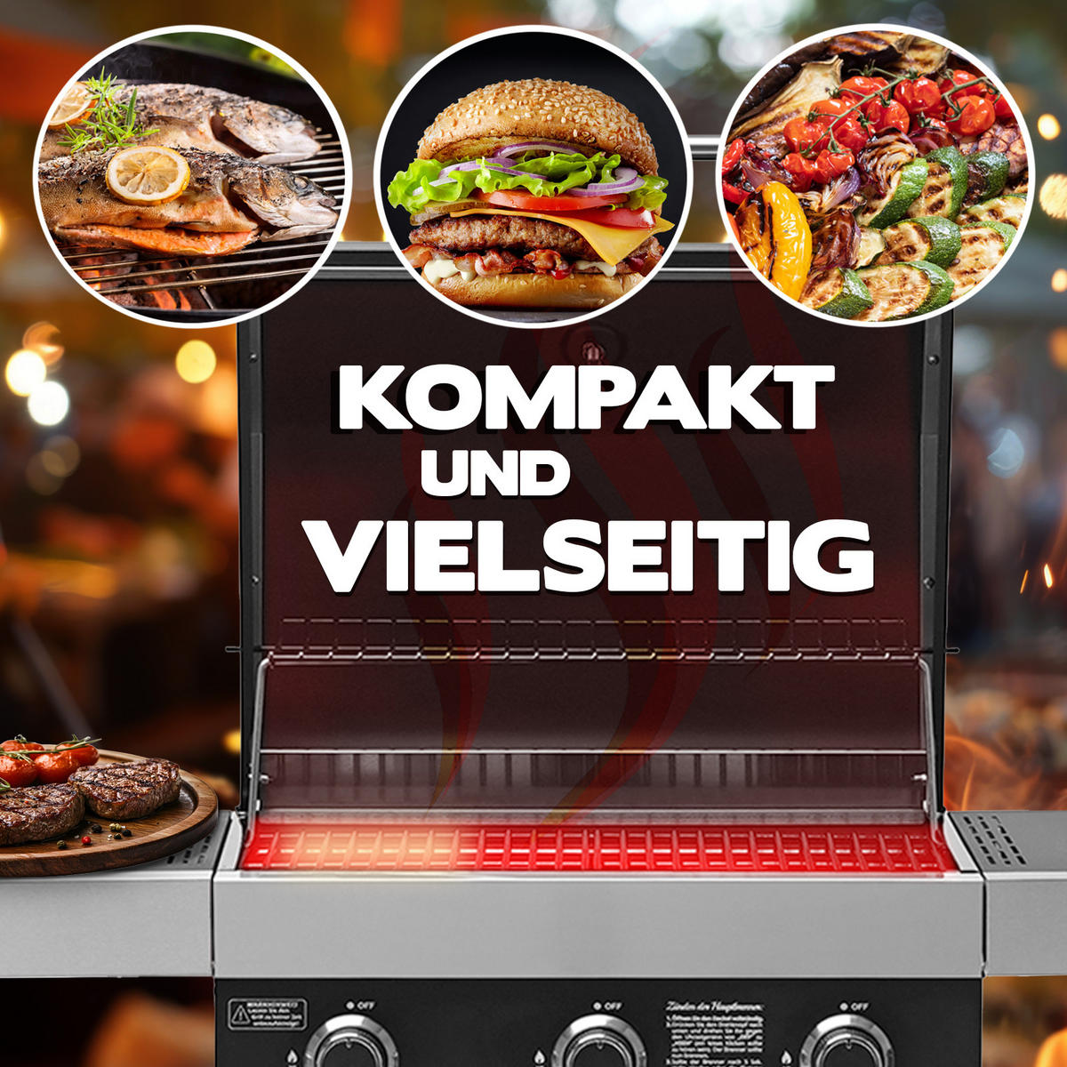 GASGRILL WABAYA 3+1 + Haube - Schwarz, Metall (112/103/53cm) - TAINO