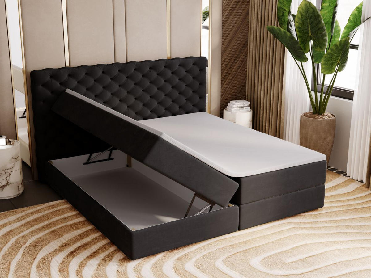 BOXBETT Bergamo 200x200 Schwarz - Schwarz, Holz/Textil (200/200cm) - Graingold