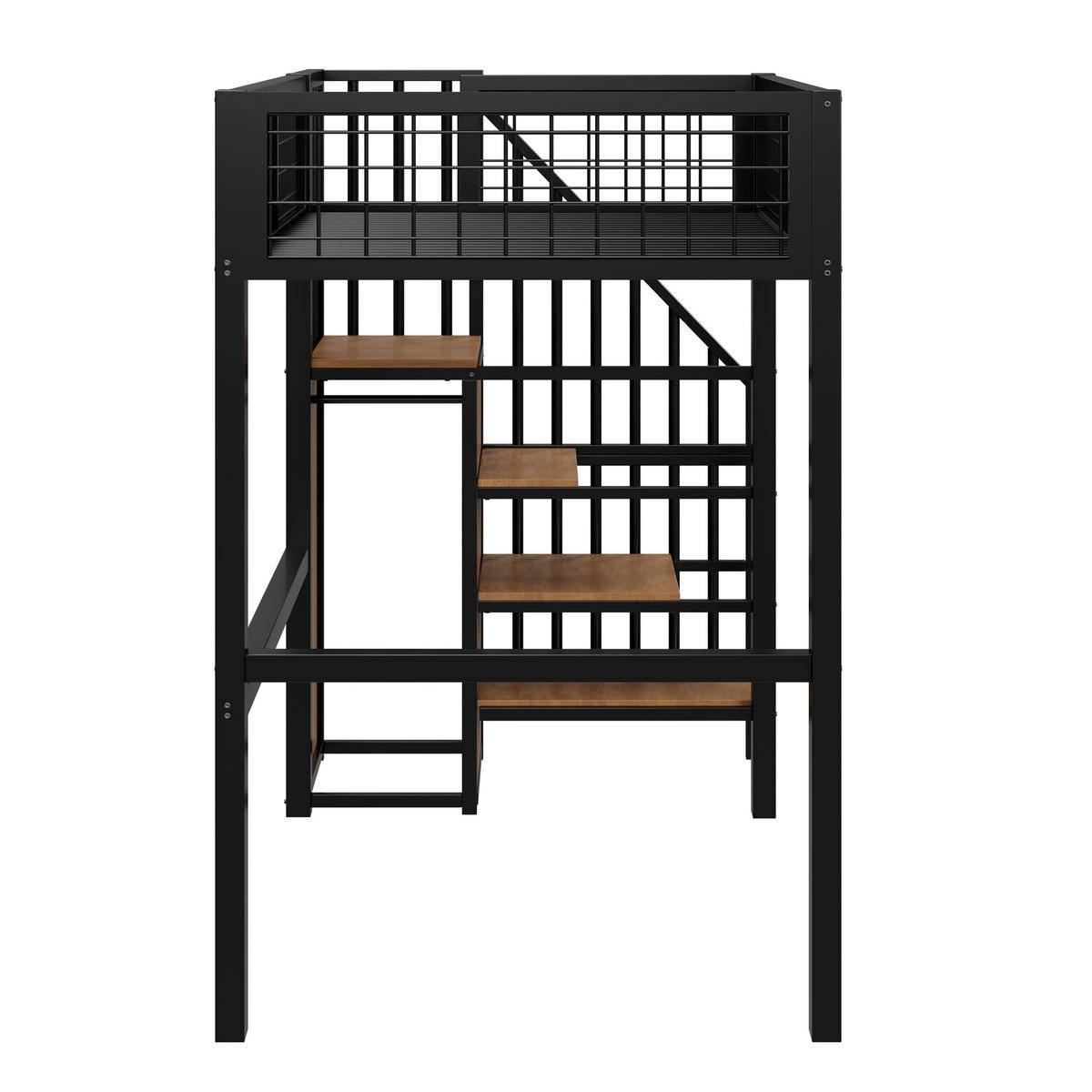 HOCHBETT 90/200 cm DE-01558, in Schwarz, mit Leiter, Aufbewahrungsregal und Kleiderschrank - Schwarz, Metall (90/200cm) - ComfortXL