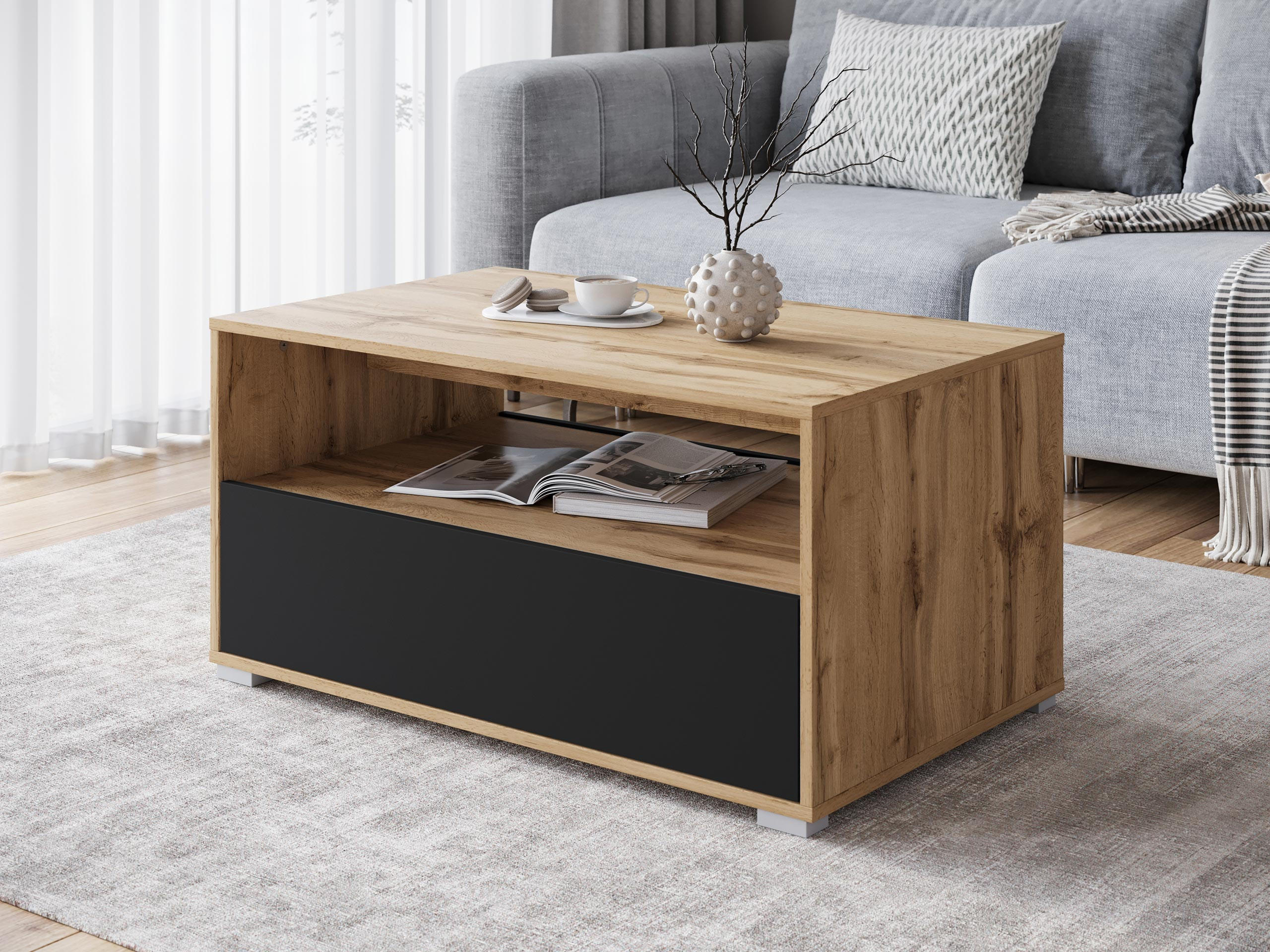 COUCHTISCH Nairobi II S02 - Eiche Wotan/Alufarben, Holzwerkstoff/Kunststoff (55/90/45cm) - MIRJAN24