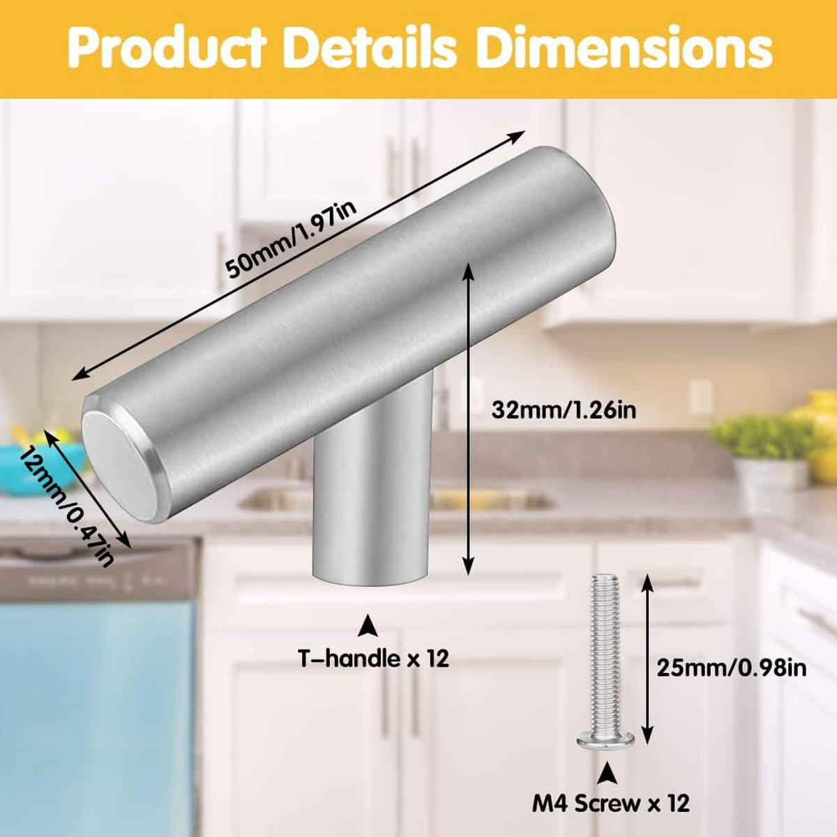 SCHRANKKNOPF Silber 12er-Set 50x32 mm Edelstahl - Silberfarben, Metall (0.12/3.2/0.5cm)