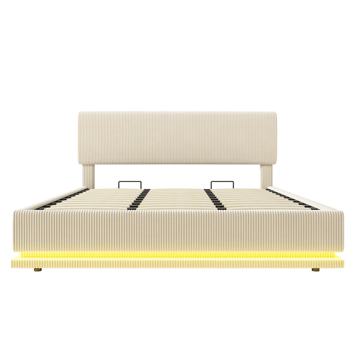 POLSTERBETT 180/200 cm in Beige mit Bettkasten, LED und USB-C Cord minimalistisch - Beige, Holzwerkstoff/Textil (180/200cm) - STILVORA