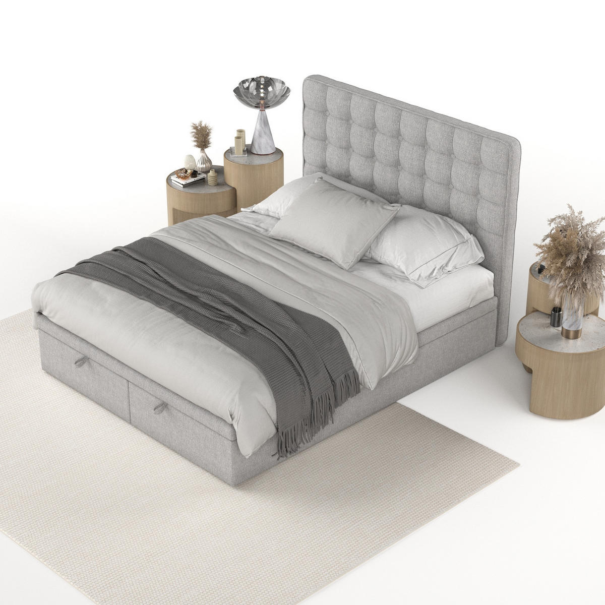 POLSTERBETT Celestia mit Stauraum 180/200 cm Grau im Megan Stoff - Schwarz/Grau, Holz/Holzwerkstoff (180/200cm) - AltaBeds