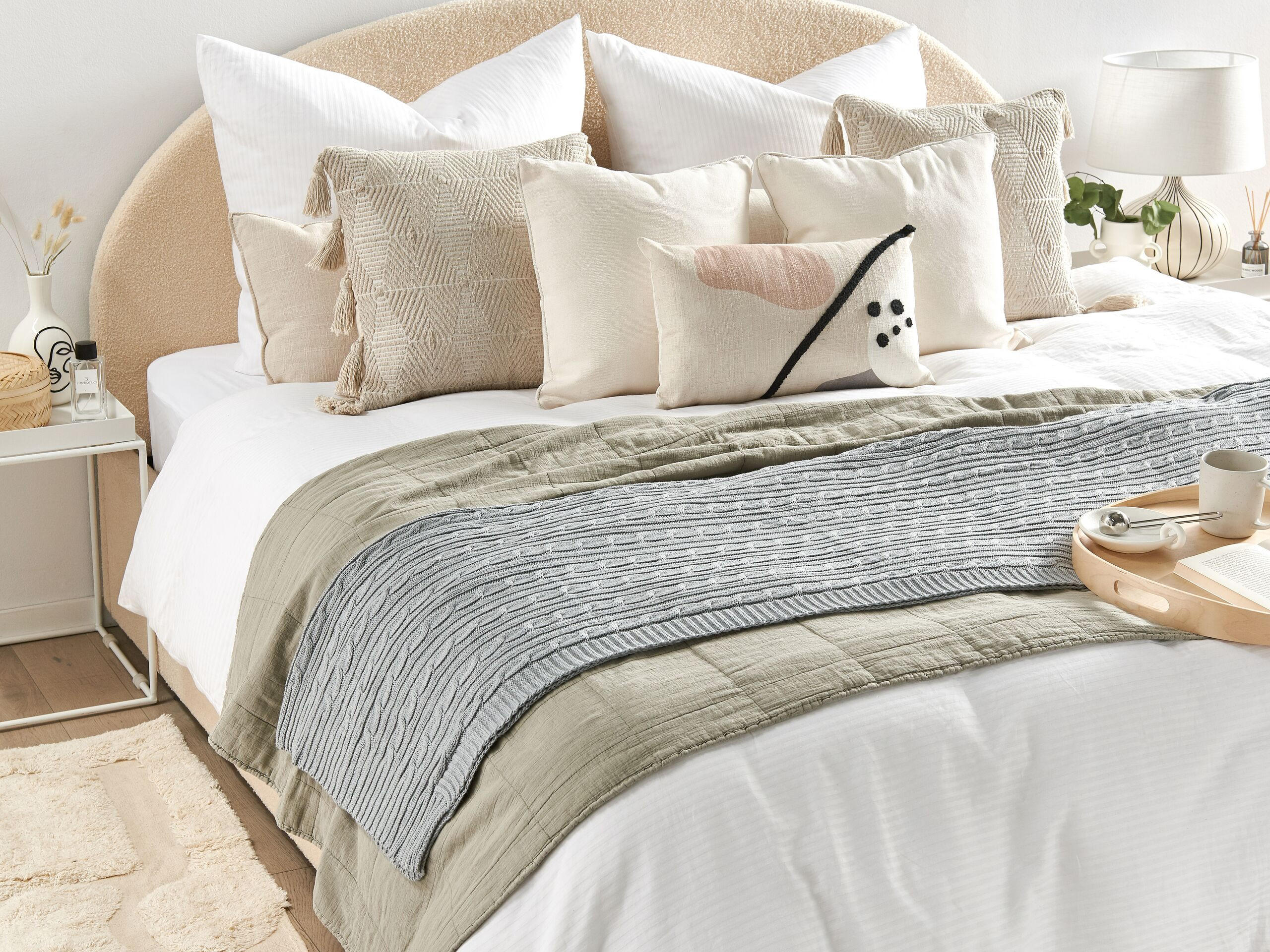 DECKE Hellgrau Anamur 180/110 cm - Hellgrau, Naturmaterialen/Textil (110/180cm) - Beliani