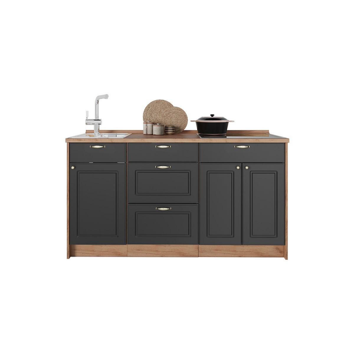 KUCHYNSKÝ BLOK Fame-Line, Antracitovo-zlatý vidiecky dom, 150 cm, AP Marble - dub medový/antracitová, kompozitné drevo (150/82/60cm) - Vicco