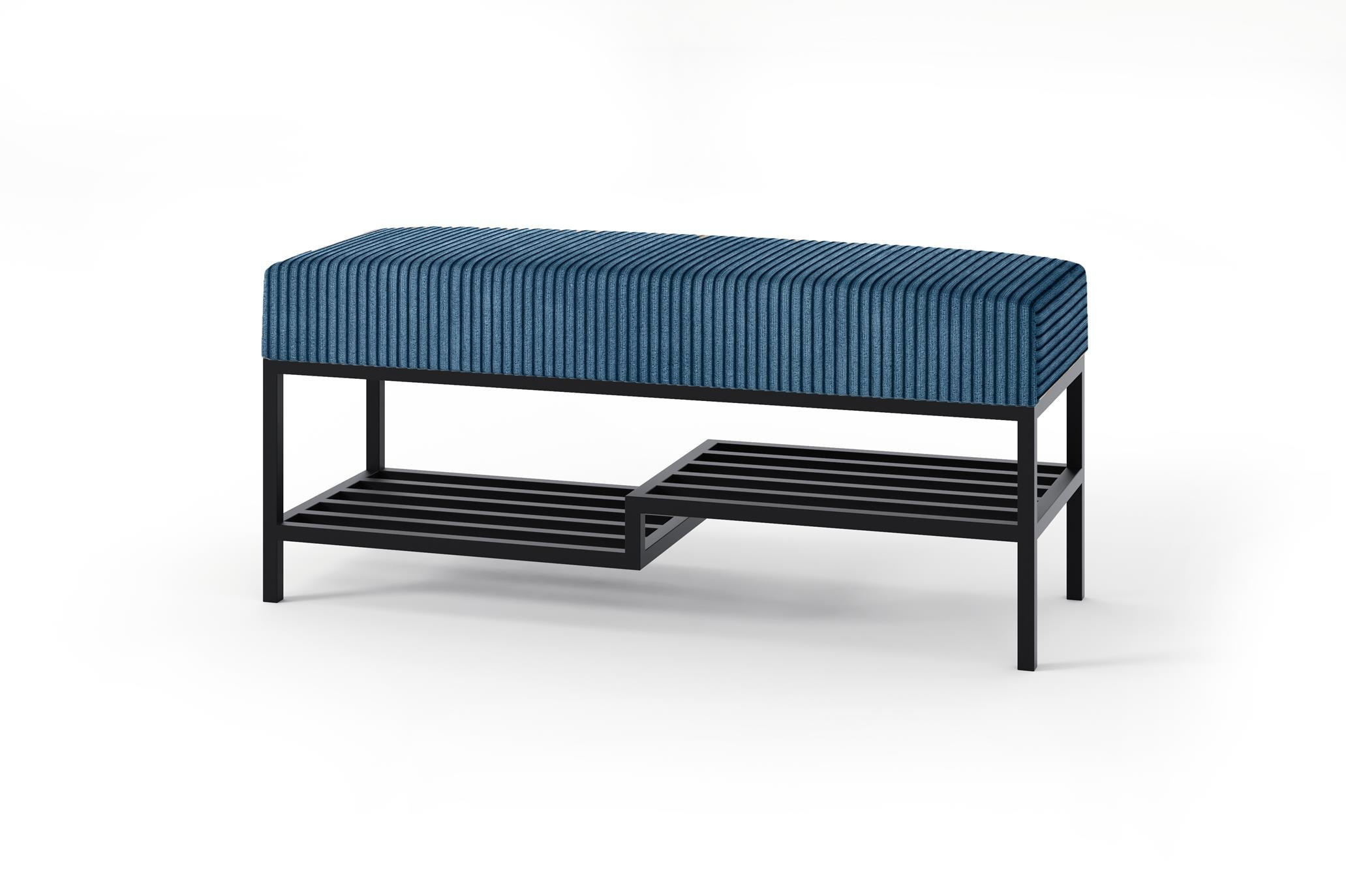 SITZBANK Mello 100 Dunkelblau, Schwarze Beine, Cordstoff Bank mit Ablage - Schwarz/Dunkelblau, Holzwerkstoff/Textil (100/45/35cm) - Bettso