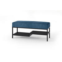 SITZBANK Mello 100 Dunkelblau, Schwarze Beine, Cordstoff Bank mit Ablage - Schwarz/Dunkelblau, Holzwerkstoff/Textil (100/45/35cm) - Bettso